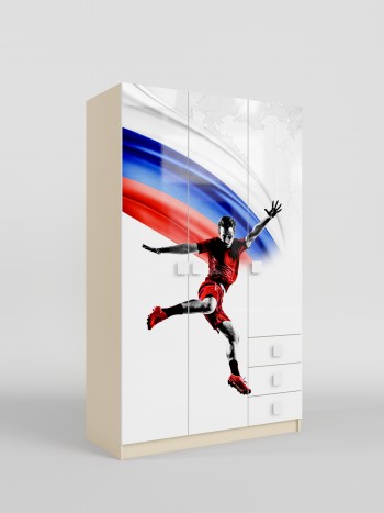 Шкаф 3-х створчатый с ящиками Футбол ЧМ (Белый/корпус Клен) в Барнауле - barnaul.mebel54.com | фото