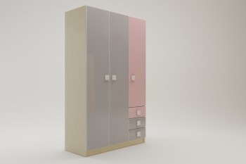 Шкаф 3-х створчатый с ящиками Грэйси (Розовый/Серый/корпус Клен) в Барнауле - barnaul.mebel54.com | фото