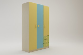 Шкаф 3-х створчатый с ящиками Смайли (Желтый/Голубой/Зеленый/корпус Клен) в Барнауле - barnaul.mebel54.com | фото