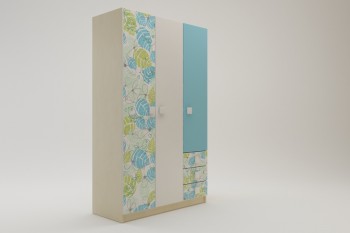 Шкаф 3-х створчатый с ящиками Твит (Белый/Зеленый/корпус Клен) в Барнауле - barnaul.mebel54.com | фото