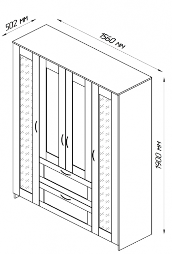 Шкаф четырехдверный Сириус с 1 зеркалом и 2 ящиками белый в Барнауле - barnaul.mebel54.com | фото