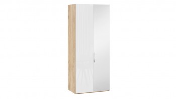 Шкаф для одежды с 1 глухой и 1 зеркальной дверями правый «Эмбер» Яблоня Беллуно/Белый глянец в Барнауле - barnaul.mebel54.com | фото