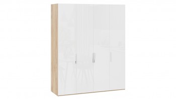 Шкаф для одежды с 4 глухими дверями «Эмбер» Яблоня Беллуно/Белый глянец в Барнауле - barnaul.mebel54.com | фото
