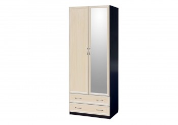 Шкаф для платья и белья 2-х дверный с профилем МДФ с 1 зеркалом Венге/Дуб выбеленный в Барнауле - barnaul.mebel54.com | фото