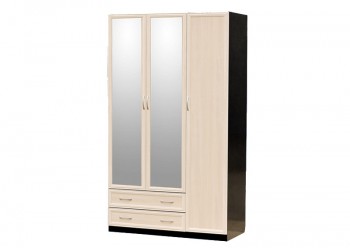 Шкаф для платья и белья 3-х дверный с профилем МДФ с 2 малыми зеркалами Венге/Дуб выбеленный в Барнауле - barnaul.mebel54.com | фото