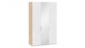 Шкаф комбинированный с 2 глухими и 1 зеркальной дверями правый «Эмбер» Яблоня Беллуно/Белый глянец в Барнауле - barnaul.mebel54.com | фото