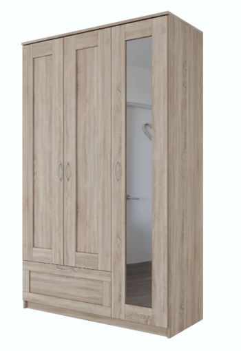 Шкаф трехдверный Сириус с зеркалом и 1 ящиком дуб сонома в Барнауле - barnaul.mebel54.com | фото