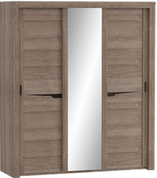 Шкаф трехдверный Соренто с раздвижными дверями Дуб стирлинг/Кофе структурный матовый в Барнауле - barnaul.mebel54.com | фото